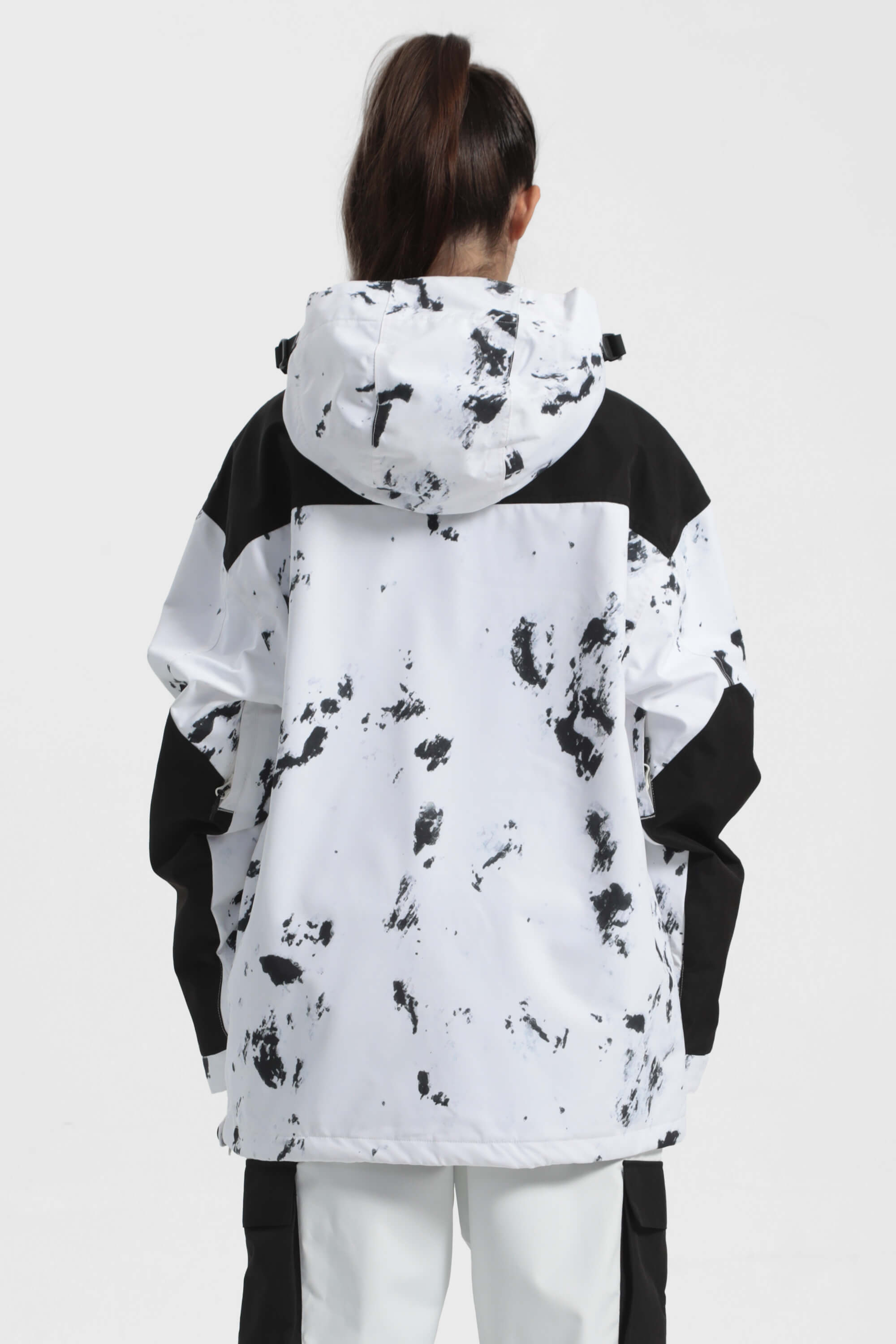 Women's Ivory & Black Insulated Color-Block Ski Anorak Snow Anoraks