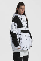 Women's Black Camo Insulated Color-Block Ski Anorak Snow Anoraks
