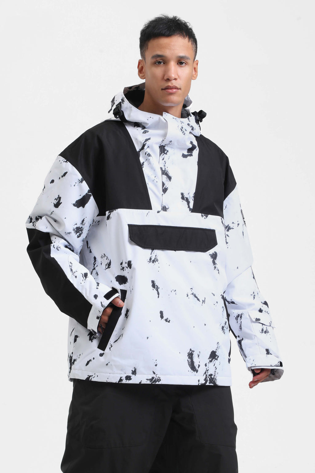 Men's Black Insulated Color-Block Ski Anorak Snow Anoraks
