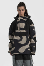 Women's Black Camo Insulated Color-Block Ski Anorak Snow Anoraks
