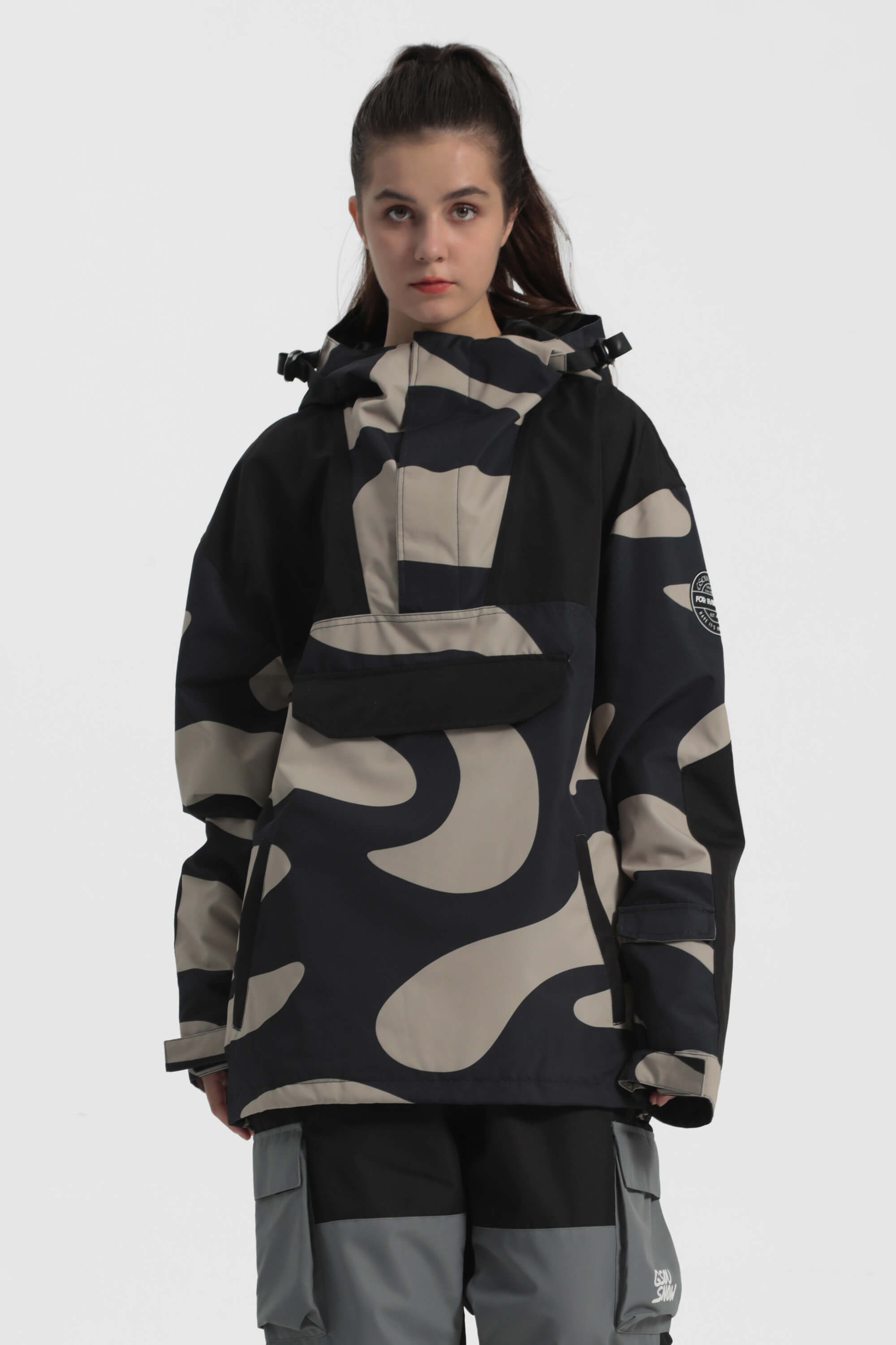 Women's Brown & Black Insulated Color-Block Ski Anorak Snow Anoraks