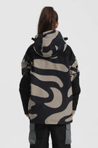 Women's Black Camo Insulated Color-Block Ski Anorak Snow Anoraks