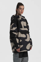 Women's Black Camo Insulated Color-Block Ski Anorak Snow Anoraks