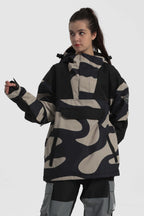 Women's Black Camo Insulated Color-Block Ski Anorak Snow Anoraks