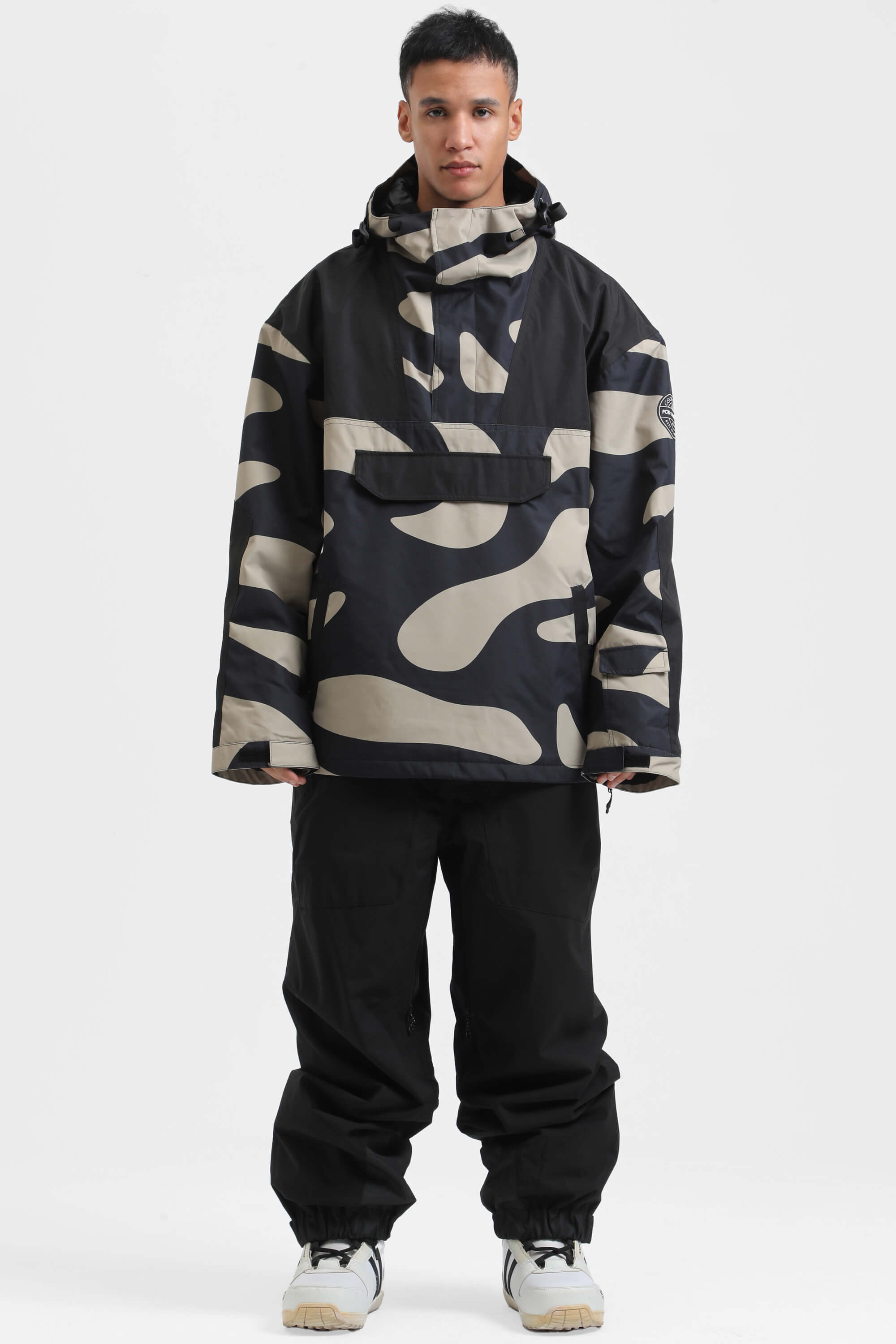 Men's Brown & Black Insulated Color-Block Ski Anorak Snow Anoraks