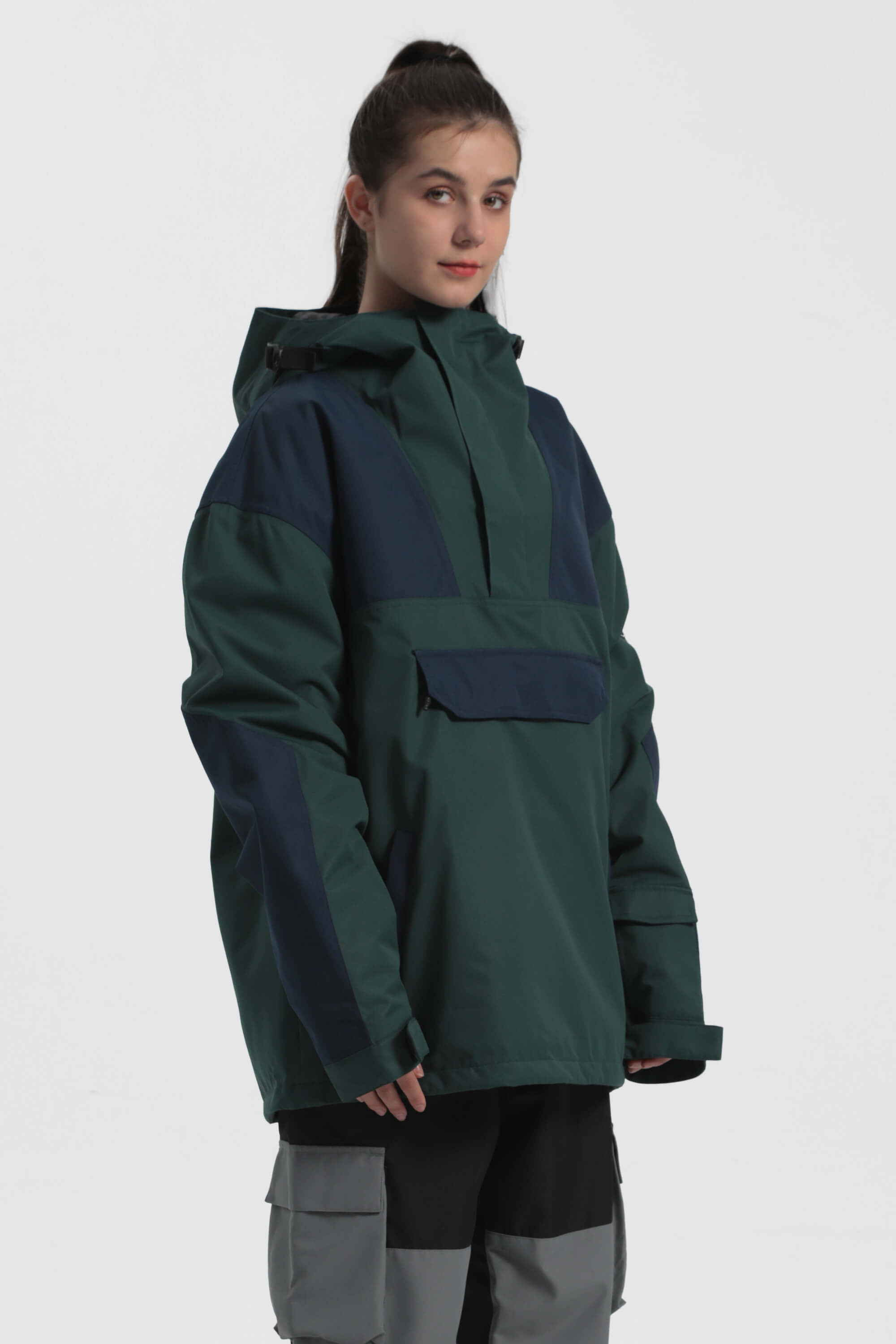 Women's Black Camo Insulated Color-Block Ski Anorak Snow Anoraks
