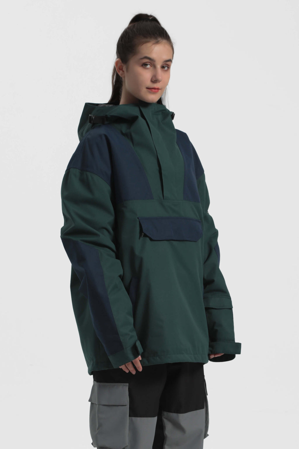 Women's Brown & Black Insulated Color-Block Ski Anorak Snow Anoraks