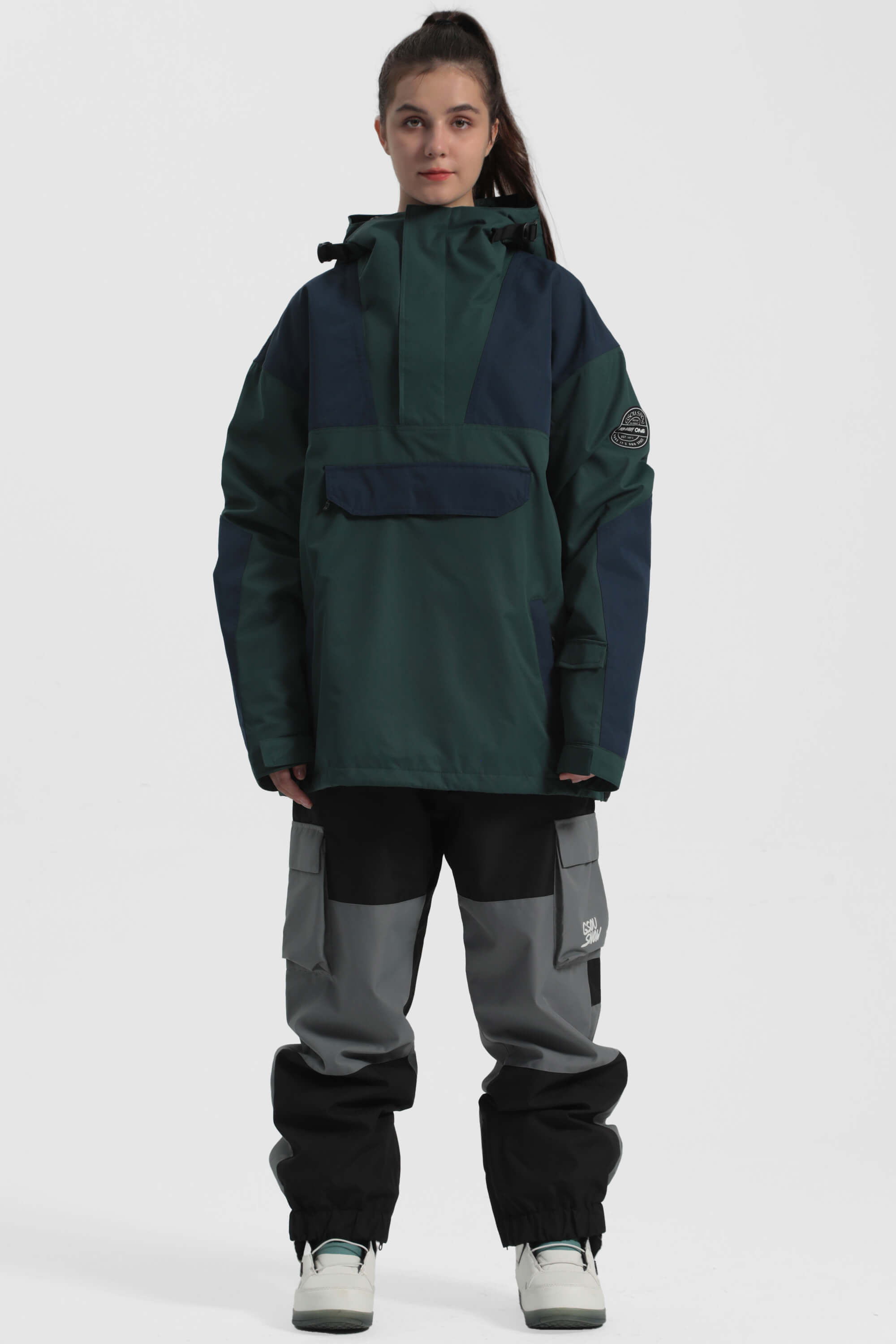 Women's Green & Blue Insulated Color-Block Ski Anorak Snow Anoraks
