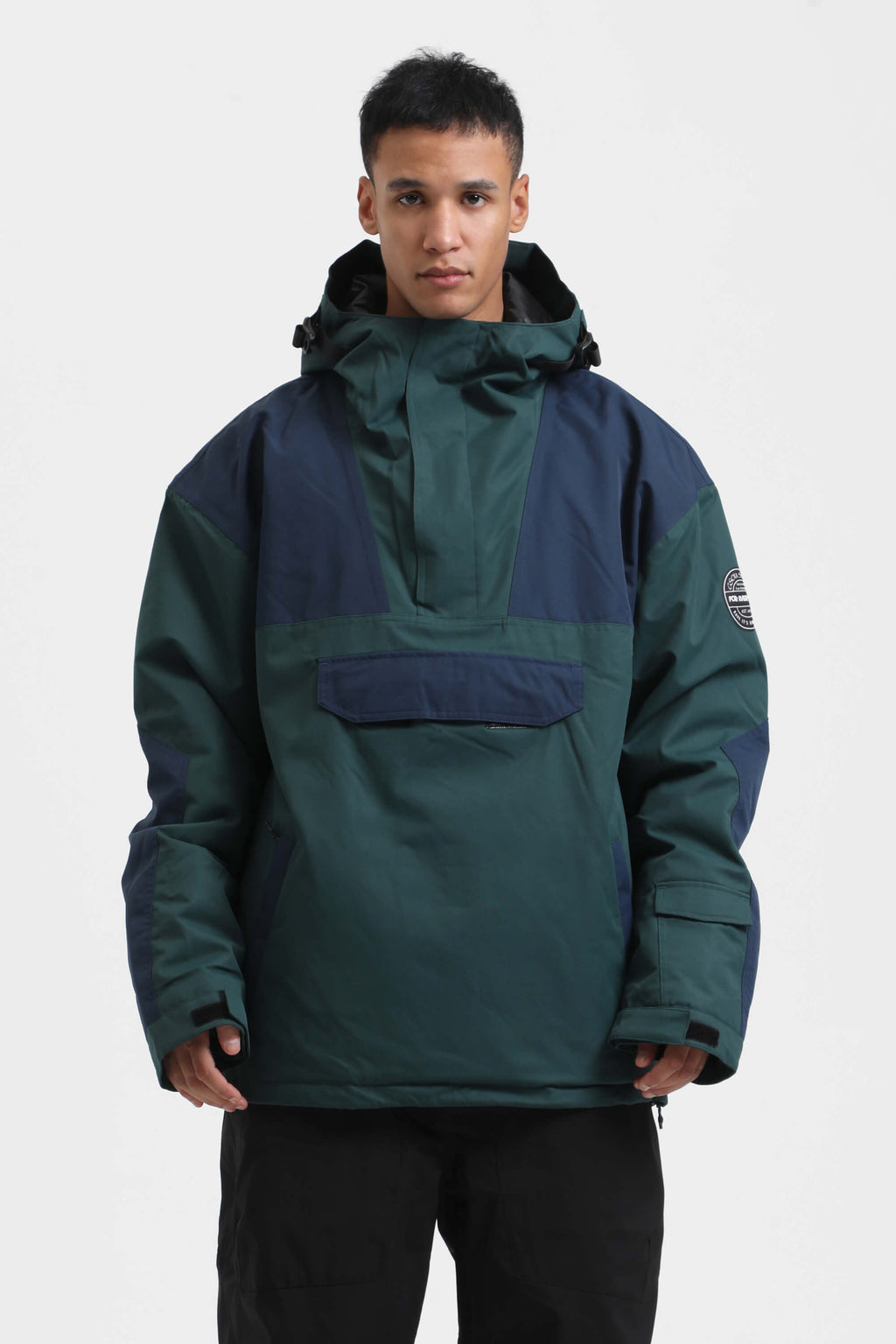 Men's Black Insulated Color-Block Ski Anorak Snow Anoraks