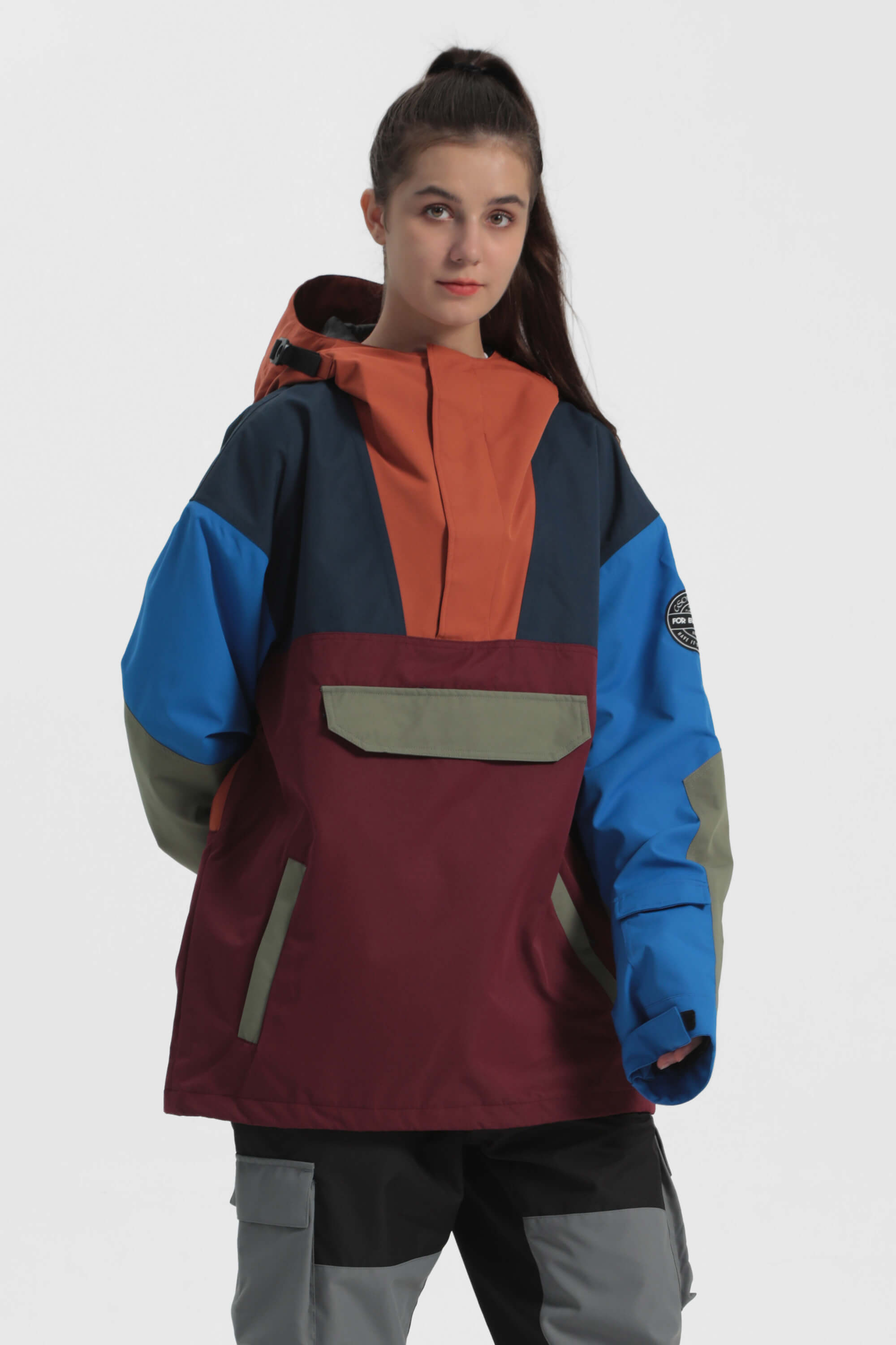 Women's Orange & Blue Insulated Color-Block Ski Anorak Snow Anoraks Main image