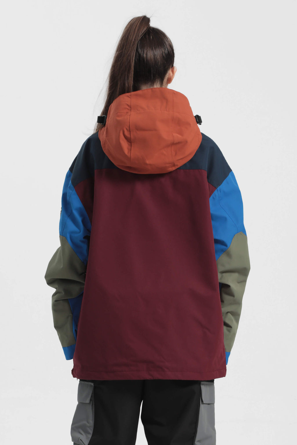 Women's Brown & Black Insulated Color-Block Ski Anorak Snow Anoraks