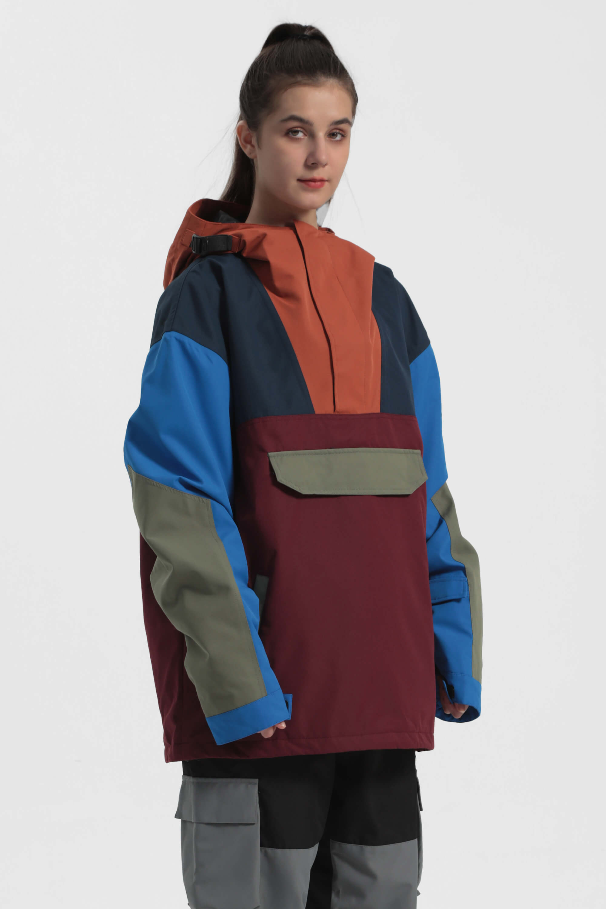 Women's Black Camo Insulated Color-Block Ski Anorak Snow Anoraks