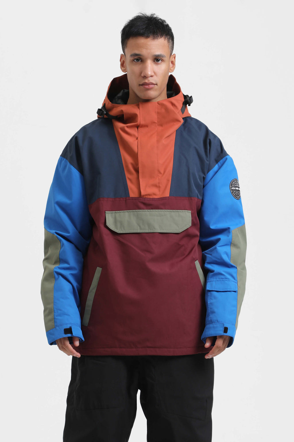 Men's Rust & Black Insulated Color-Block Ski Anorak Snow Anoraks