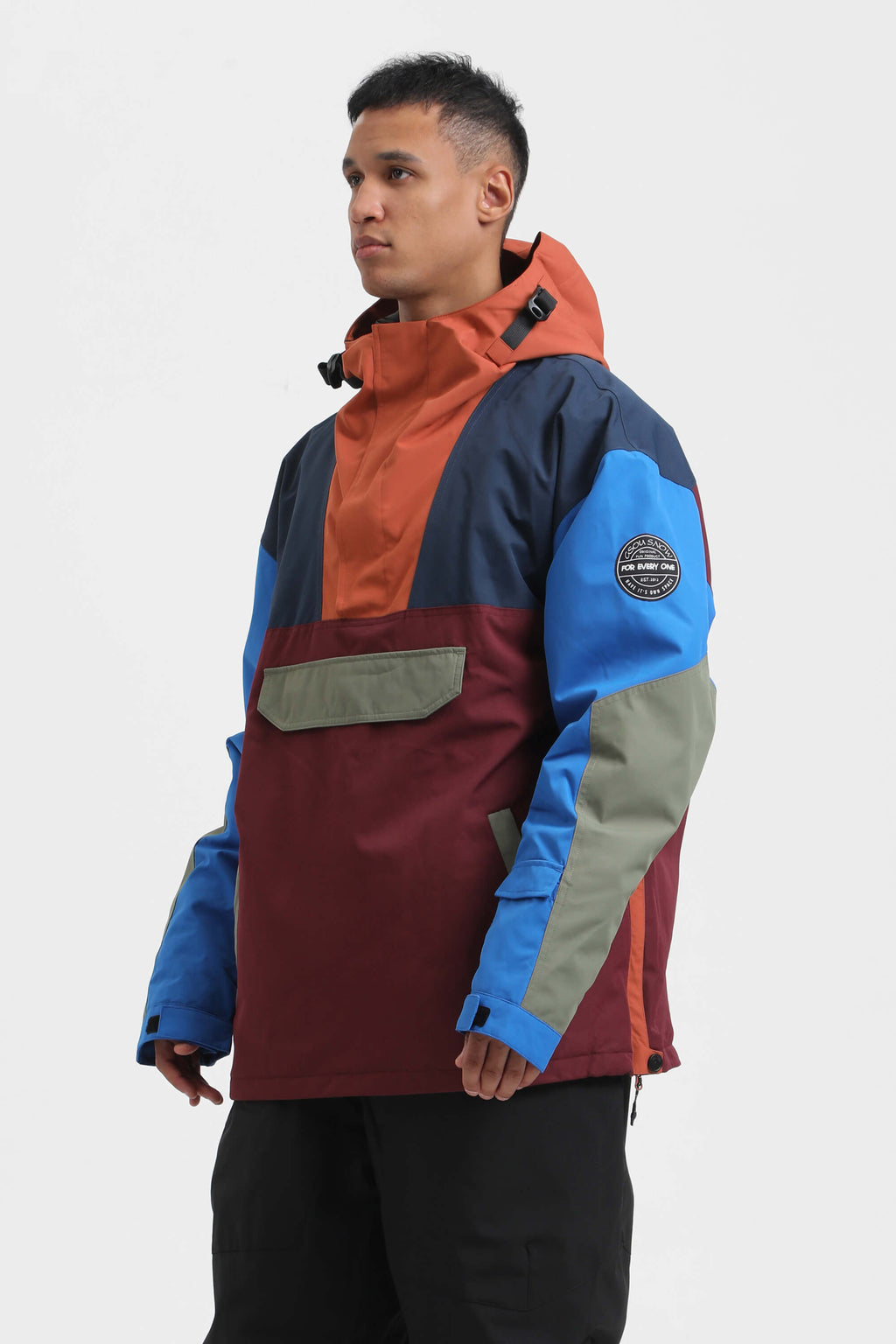 Men's Rust & Black Insulated Color-Block Ski Anorak Snow Anoraks