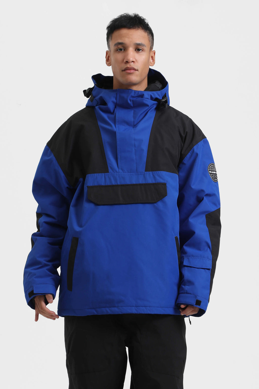 Men's Black Insulated Color-Block Ski Anorak Snow Anoraks