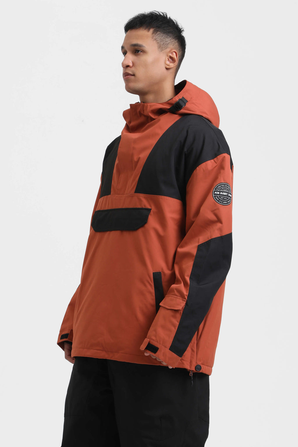 Men's Rust & Black Insulated Color-Block Ski Anorak Snow Anoraks