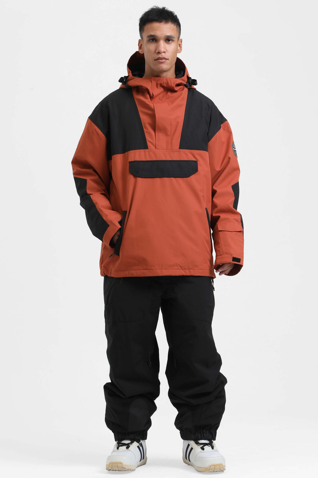Men's Rust & Black Insulated Color-Block Ski Anorak Snow Anoraks