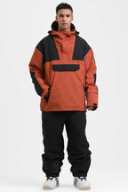 Men's Rust & Black Insulated Color-Block Ski Anorak Snow Anoraks