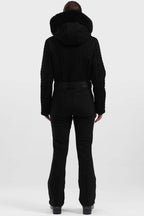 Women's Black Full-Shirred Design One-Piece Ski Suit Snowboard Suit