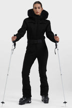 Women's Magenta Full-Shirred Design One-Piece Ski Suit Snowboard Suit