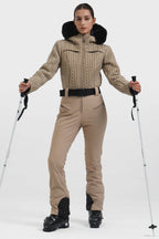 Women's White Full-Shirred Design One-Piece Ski Suit Snowboard Suit