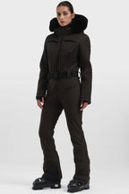 Women's Pink Full-Shirred Design One-Piece Ski Suit Snowboard Suit