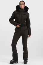 Women's White Full-Shirred Design One-Piece Ski Suit Snowboard Suit