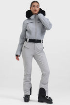 Women's Black Full-Shirred Design One-Piece Ski Suit Snowboard Suit