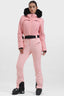 Women's Pink Full-Shirred Design One-Piece Ski Suit Snowboard Suit