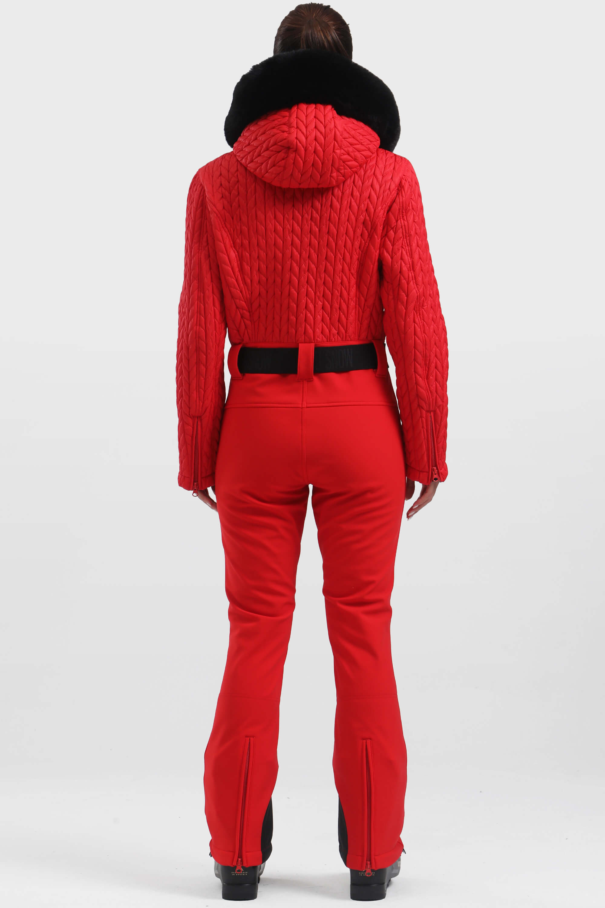 Women's Neon Red Full-Shirred Design One-Piece Ski Suit Snowboard Suit Secondary image