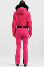 Women's Khaki Full-Shirred Design One-Piece Ski Suit Snowboard Suit