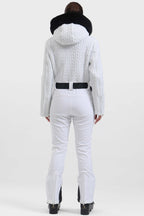 Women's White Full-Shirred Design One-Piece Ski Suit Snowboard Suit