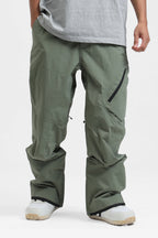 Men's Grey Multi-Pocket Vented Ski Pants Baggy Snow Pants