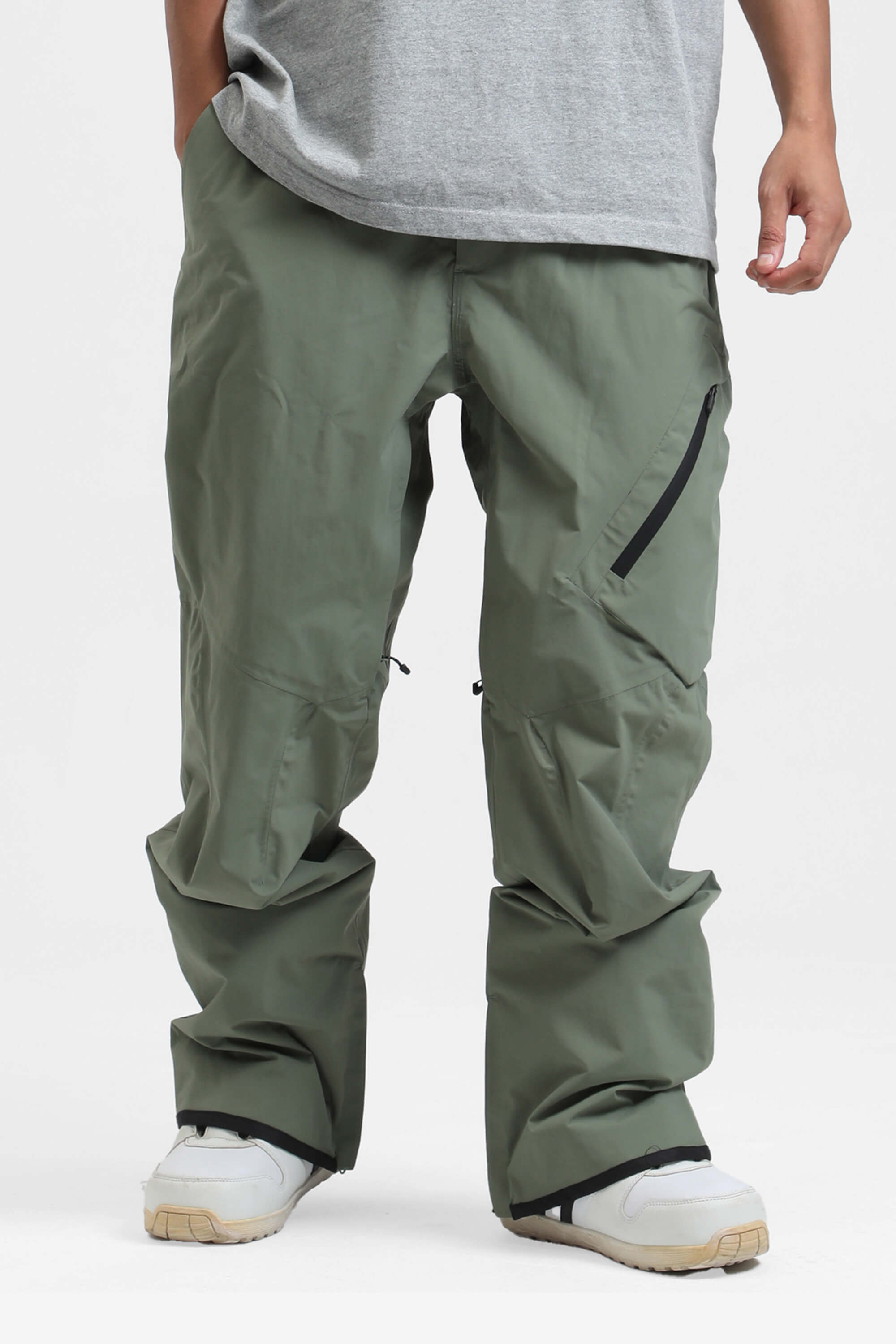 Men's Grey Multi-Pocket Vented Ski Pants Baggy Snow Pants