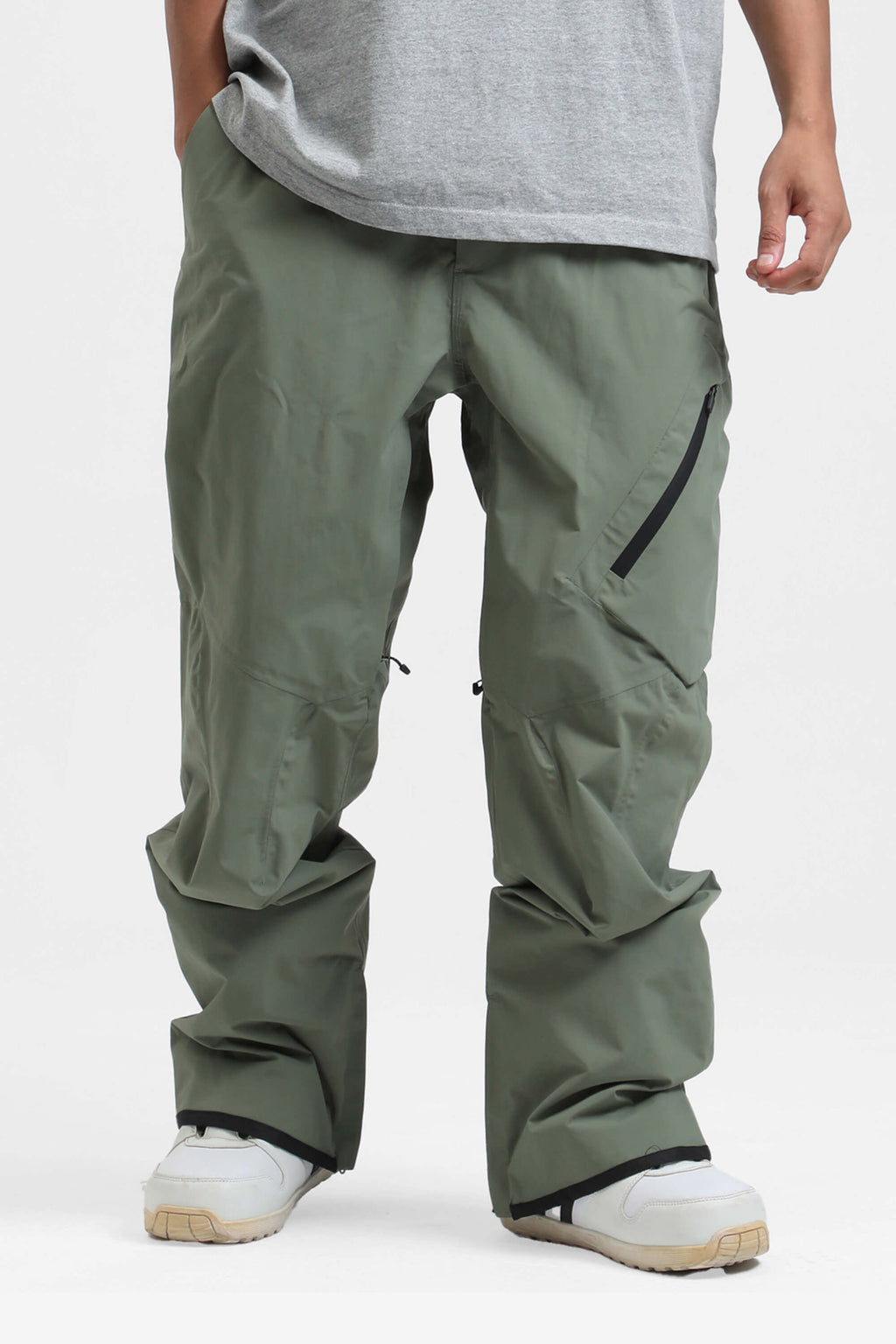 Men's Army Green Multi-Pocket Vented Ski Pants Baggy Snow Pants
