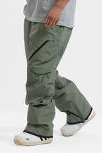 Men's Army Green Multi-Pocket Vented Ski Pants Baggy Snow Pants