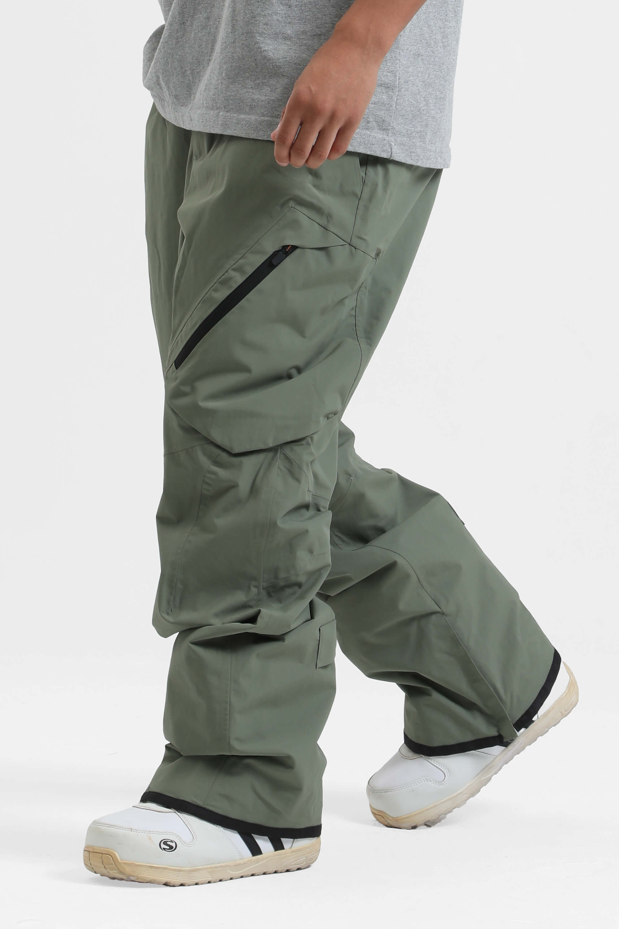 Men's Grey Multi-Pocket Vented Ski Pants Baggy Snow Pants