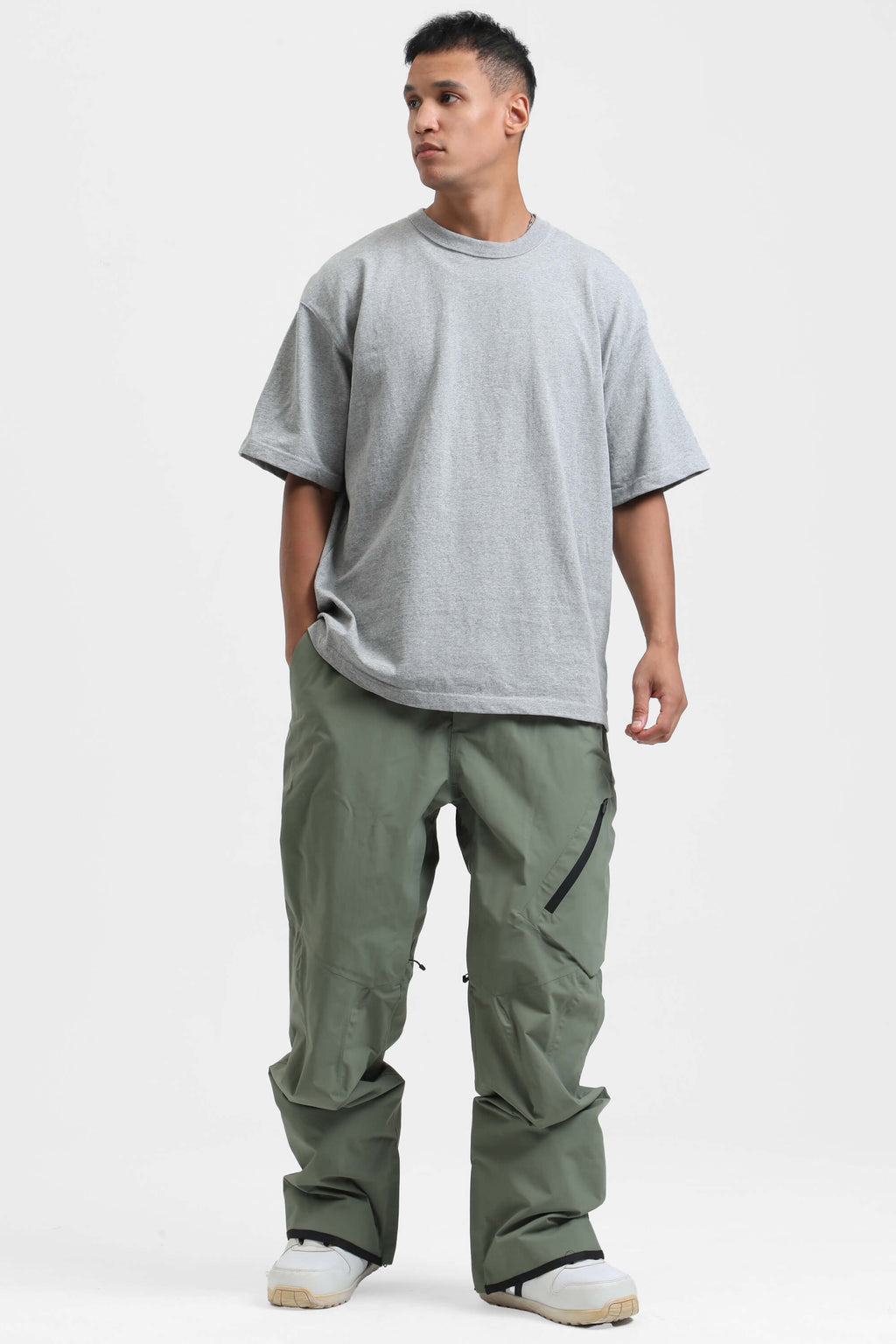 Men's Green Multi-Pocket Vented Ski Pants Baggy Snow Pants