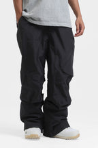 Men's Black Multi-Pocket Vented Ski Pants Baggy Snow Pants