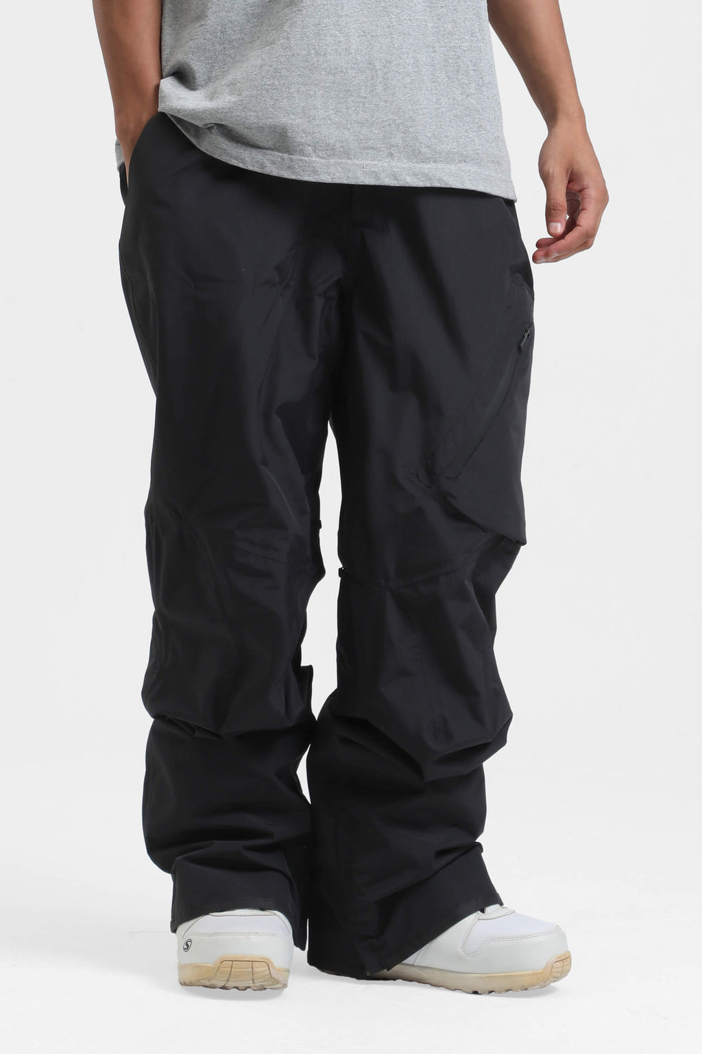 Men's Grey Multi-Pocket Vented Ski Pants Baggy Snow Pants