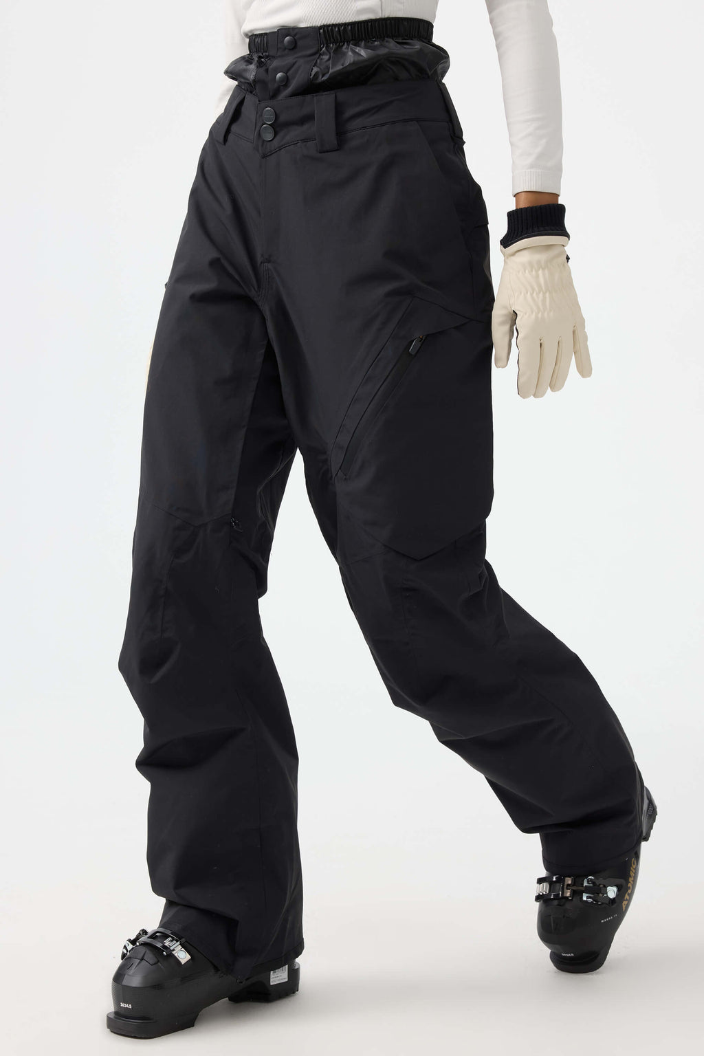 Women's Black Multi-Pocket Vented Ski Pants Baggy Snow Pants