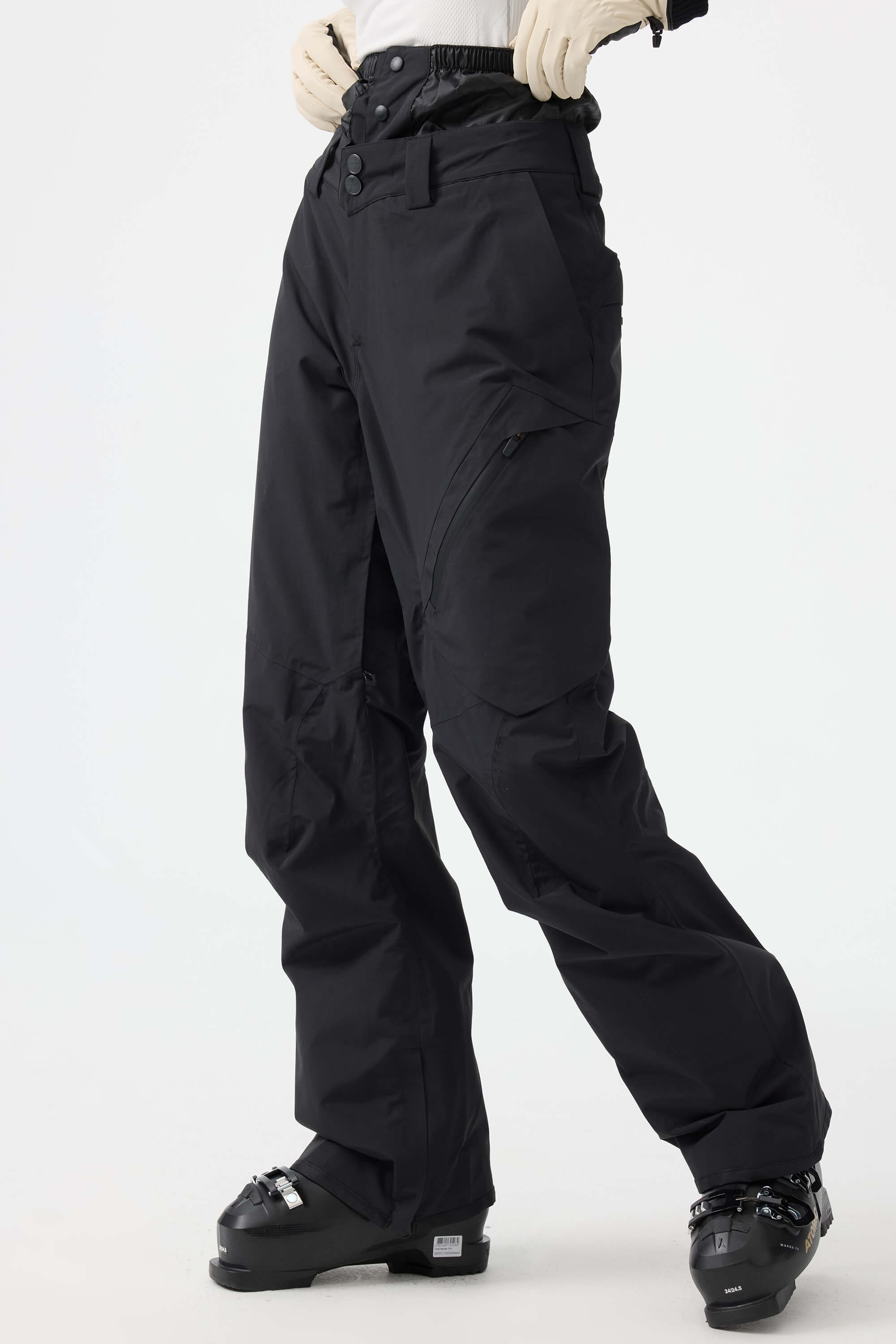 Women's Black Multi-Pocket Vented Ski Pants Baggy Snow Pants