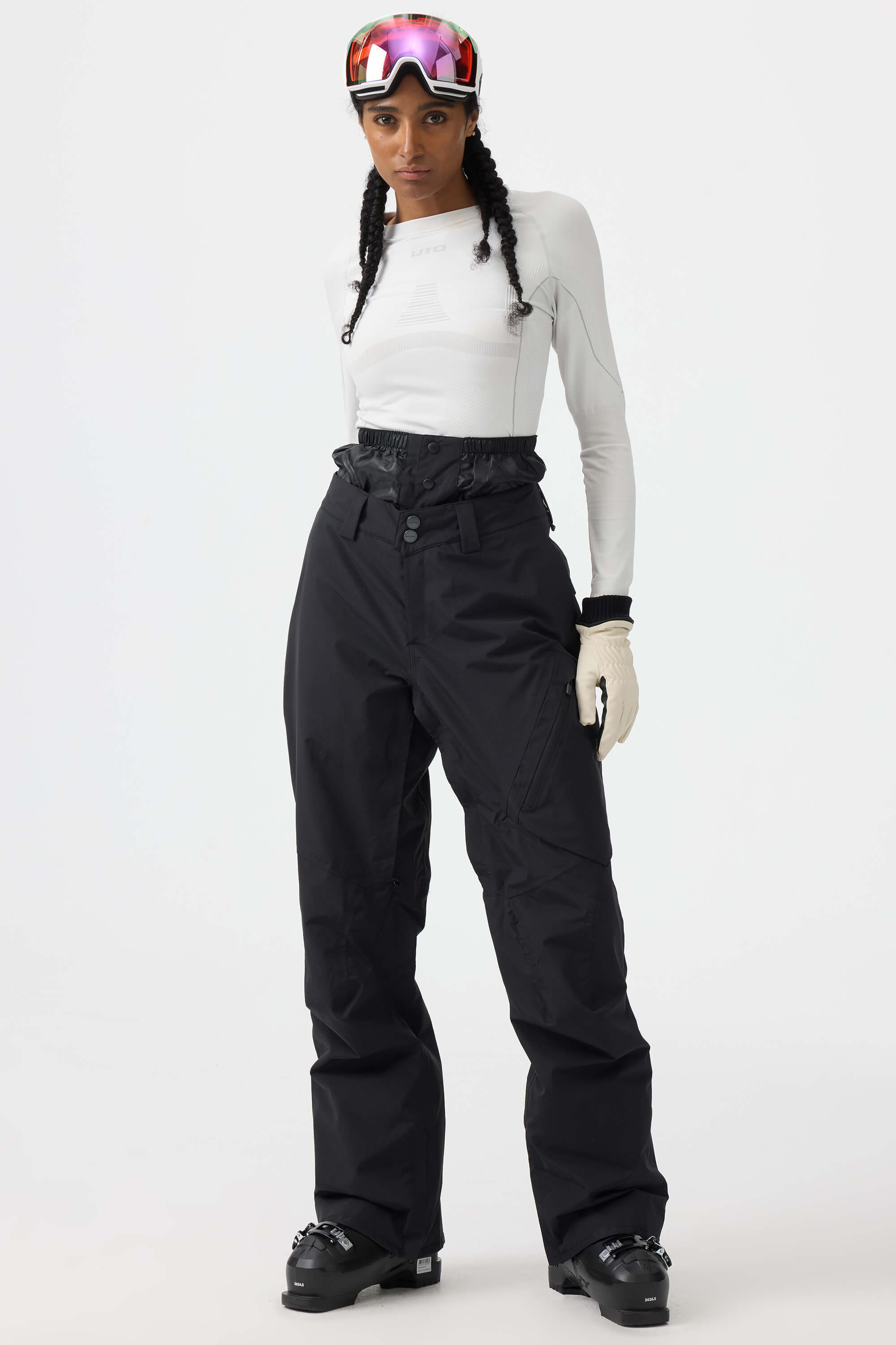 Women's Black Multi-Pocket Vented Ski Pants Baggy Snow Pants