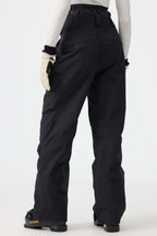 Women's Black Multi-Pocket Vented Ski Pants Baggy Snow Pants