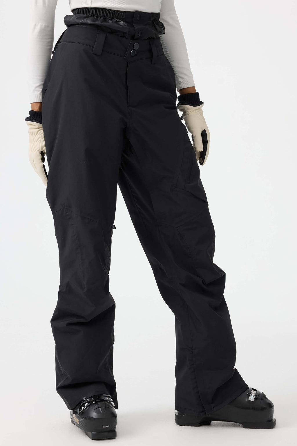 Women's Black Multi-Pocket Vented Ski Pants Baggy Snow Pants