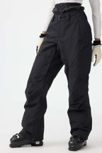 Women's Black Multi-Pocket Vented Ski Pants Baggy Snow Pants