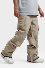 Men's Army Green Multi-Pocket Vented Ski Pants Baggy Snow Pants