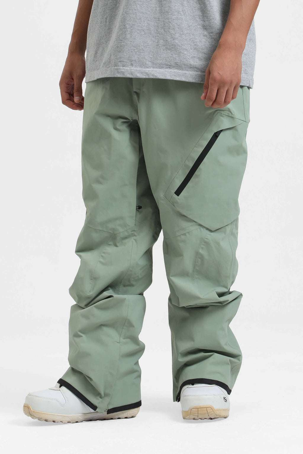 Men's Army Green Multi-Pocket Vented Ski Pants Baggy Snow Pants