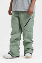 Men's Army Green Multi-Pocket Vented Ski Pants Baggy Snow Pants