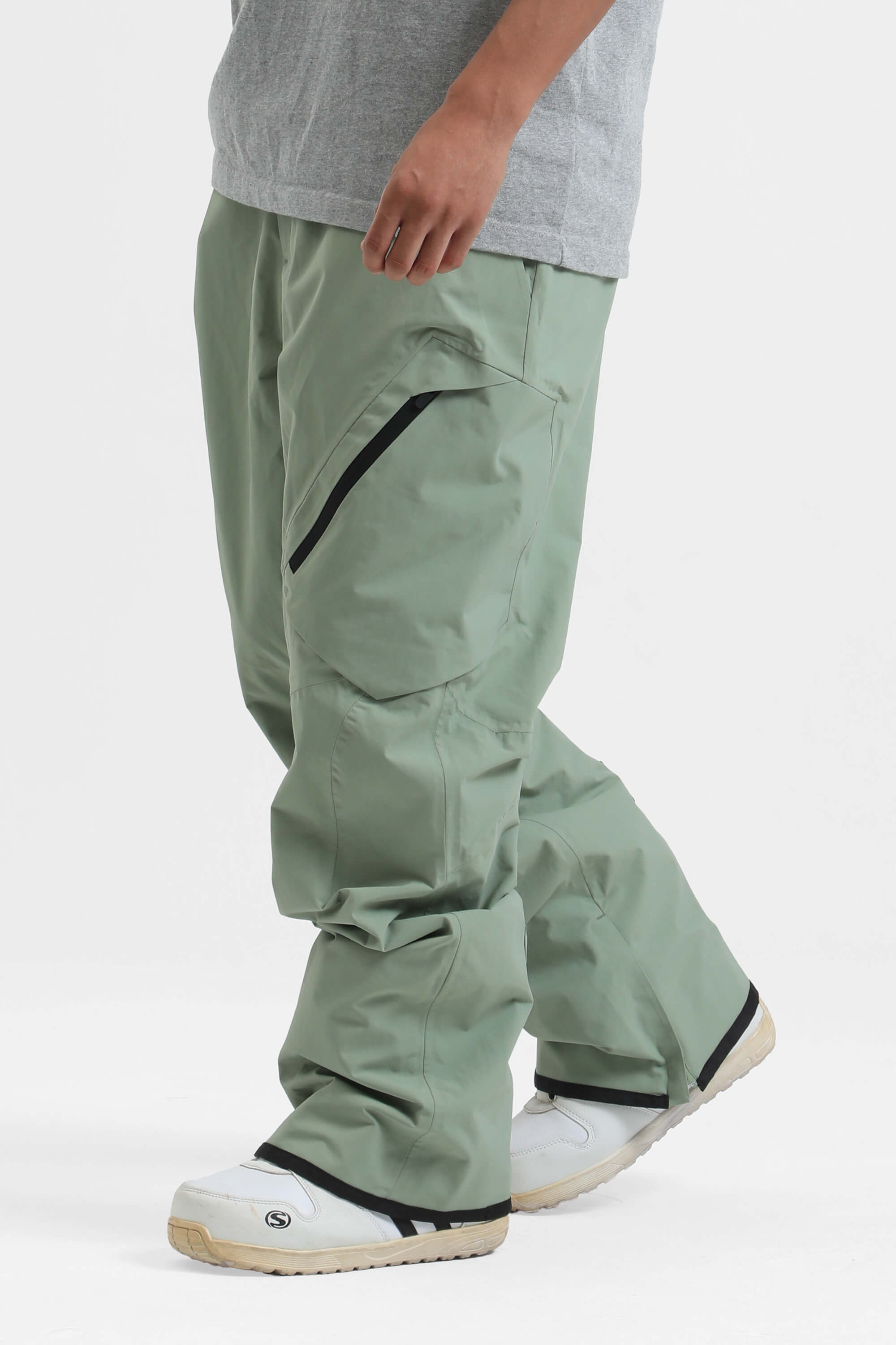 Men's Army Green Multi-Pocket Vented Ski Pants Baggy Snow Pants